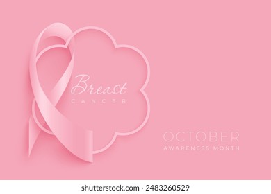 Concepto de conciencia de cáncer de mama con cinta rosa entrelazada con marco de forma de flor. Póster Horizontal de Vector con cinta rosa