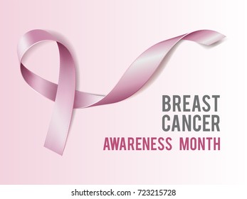 Breast cancer awareness concept with text and Realistic pink ribbon. Vector illustration