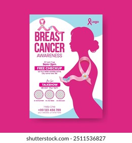 Breast Cancer Awareness conference print flyer or poster template womens day flyer, poster, leaflet template