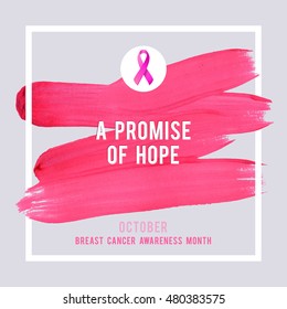 Breast Cancer Awareness Creative Pink Poster. Brush Stroke and Silk Ribbon Symbol. World October Breast Cancer Awareness Month Banner. Pink stroke and text. Medical Design 