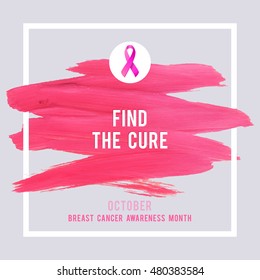 Afiche Rosa Creativo De Concienciación Sobre El Cáncer De Mama. Símbolo de trazo de pincel y cinta de seda. Pancarta del Mes Mundial de Concienciación sobre el Cáncer de Mama de Octubre. Trazo rosado y texto. Diseño médico