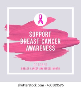 Breast Cancer Awareness Creative Pink Poster. Brush Stroke and Silk Ribbon Symbol. World October Breast Cancer Awareness Month Banner. Pink stroke and text. Medical Design 