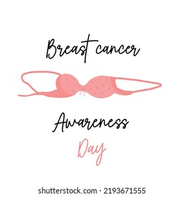 Breast cancer awareness day illustration with bikini bra in pink color. Feminism symbol for women support.