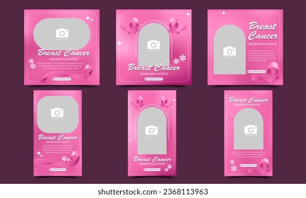 Breast cancer awareness day social media post and story template vector design with place for the photo