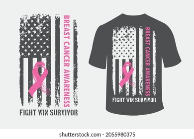 Breast Cancer Awareness Fight Win Survivor American Flag T- Shirt Design