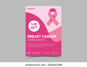 Breast Cancer Awareness Flyer Template. October Breast Cancer Awareness Poster Leaflet Template Design
