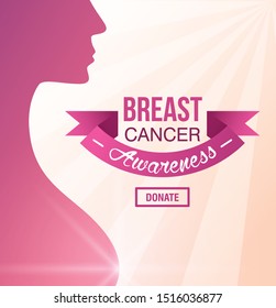 Breast Cancer Awareness Fundraise design with woman silhouette, vector illustration