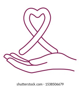 Breast Cancer Awareness hand lifting ribbon campaign vector illustration design