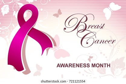 Breast cancer awareness horizontal background with pink ribbon. vector illustration