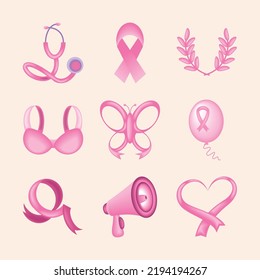 breast cancer awareness icons set