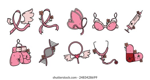 Breast Cancer Awareness Illustration Set