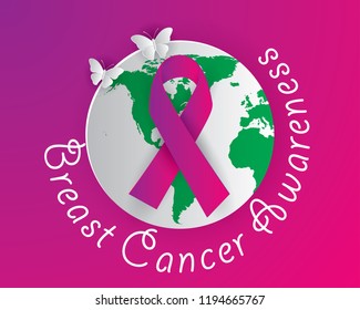 breast cancer awareness illustration vector, breast cancer paper art illustration vector,ribbon illustration vector