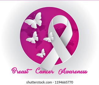 breast cancer awareness illustration vector, breast cancer paper art illustration vector,ribbon illustration vector