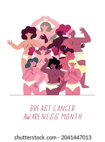 breast cancer awareness lettering with nine women