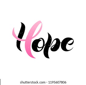 Breast Cancer Awareness lettering on white background with pink ribbon. Vector illustration of Breast Cancer Awareness lettering for poster/banner template. October is Cancer Awareness Month.