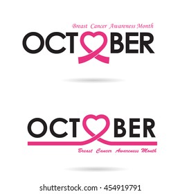 Breast cancer awareness logo design.Breast cancer awareness month logo.Realistic pink ribbon.Pink care logo.October word logo elements design.Vector illustration