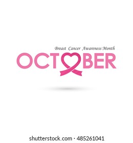 Breast cancer awareness logo design.Breast cancer awareness month icon.Realistic pink ribbon.Pink care icon.October word logo elements design.Vector illustration