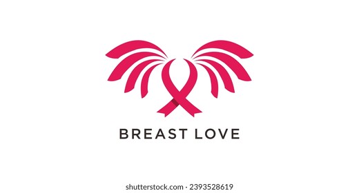 Breast cancer awareness logo with feather concept design illustration icon vector