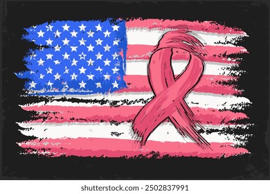 Breast cancer awareness month, American flag with pink tripes, United states flag with pink ribbon