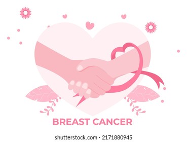 Breast Cancer Awareness Month Background Cartoon Illustration with Ribbon Pink and Woman for Disease Prevention Campaign or Healthcare