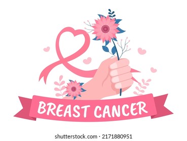 Breast Cancer Awareness Month Background Cartoon Illustration with Ribbon Pink and Woman for Disease Prevention Campaign or Healthcare