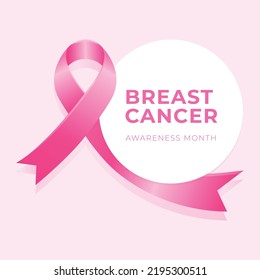 Breast cancer awareness month background design with realistic pink silk ribbon