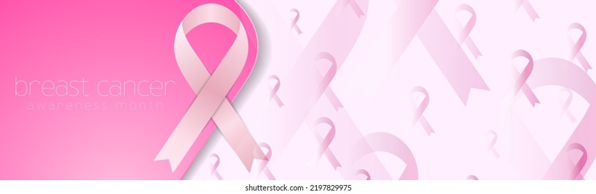 Breast cancer awareness month background. Pink ribbon tapes minimal banner design