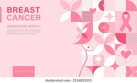 Breast cancer awareness month background art design with pink ribbon decoration, vector design