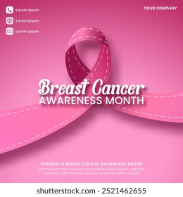 Breast Cancer Awareness Month background with a fabric pink ribbon