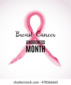  Breast cancer awareness month background. Vector watercolor pink ribbon