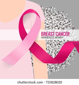 Breast Cancer Awareness Month background design. Breast cancer awareness pink ribbon. Vector Illustration.