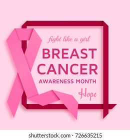 Breast cancer awareness month background with pink ribbon. Vector illustration