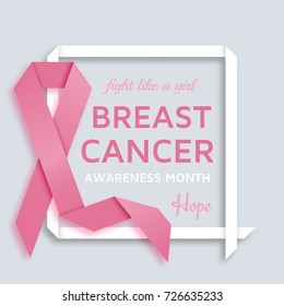 Breast cancer awareness month background with pink ribbon. Vector illustration