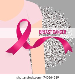 Breast Cancer Awareness Month background design. Breast cancer awareness pink ribbon. Vector Illustration.