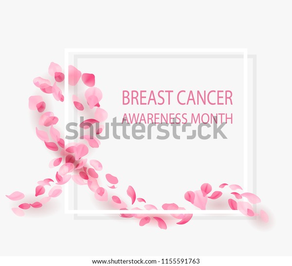 乳がん認識月 ピンクの花びらと枠で作ったピンクのリボンの背景 ベクターイラスト ウェブバナー 印刷 ポスター ヘッダー用 のベクター画像素材 ロイヤリティフリー