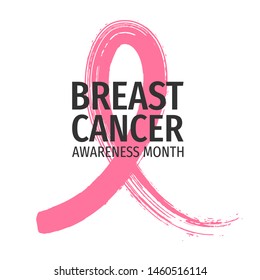 Breast Cancer Awareness Month banner. Hand drawn awareness pink ribbon. 