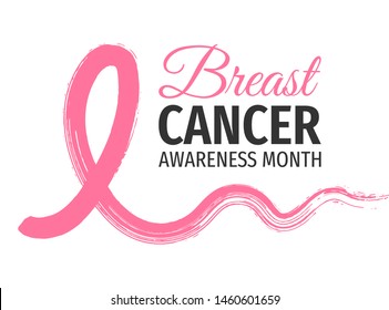 Breast Cancer Awareness Month banner. Hand drawn awareness pink ribbon. 