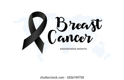 Breast cancer awareness month banner. Healthcare concept. Black ribbon. Vector EPS 10. Isolated on white background