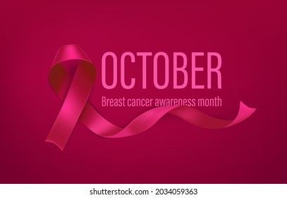 Breast cancer awareness month. Banner with pink silk ribbon