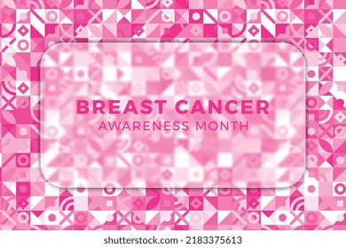 Breast Cancer Awareness Month banner design layout with blurred glass element and geometric pattern. Holiday template with pinkish background. Vector illustration EPS 10