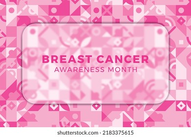 Breast Cancer Awareness Month banner design layout with blurred glass element and geometric pattern. Holiday template with pinkish background. Vector illustration EPS 10