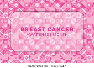 Breast Cancer Awareness Month banner design layout with blurred glass element and geometric pattern. Holiday template with pinkish background. Vector illustration EPS 10