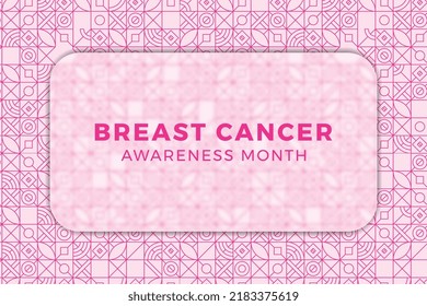 Breast Cancer Awareness Month banner design layout with blurred glass element and geometric pattern. Holiday template with pinkish background. Vector illustration EPS 10