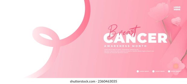 Banner del Mes de Concienciación sobre el Cáncer de Mama, con elementos de cinta rosa