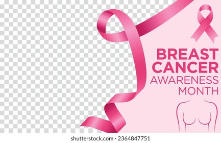 Breast cancer awareness month banner with silhouette of a woman and a pink ribbon