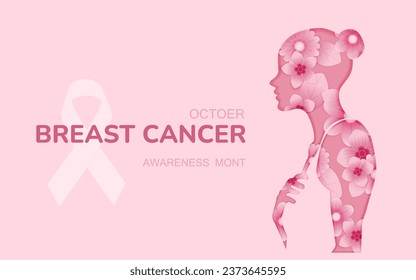 Breast cancer awareness month banner, with pink ribbon symbol. health care concept.