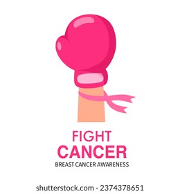 Breast Cancer Awareness Month Banner. Pink boxing glove with pink ribbon in flat design.