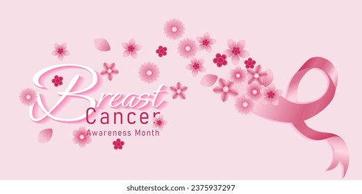 Breast cancer awareness month banner, with pink ribbon symbol. health care concept
