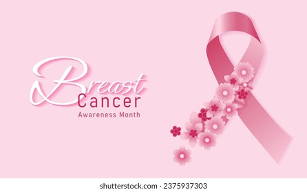 Breast cancer awareness month banner, with pink ribbon symbol. health care concept