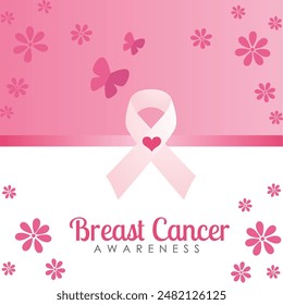 Breast Cancer Awareness Month banner, with pink ribbon, flower and cloud elements examination Mammography Ensuring Early Detection. Set of vector greeting cards, banners, post